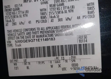 2014 Ford Transit Connect Titanium z USA, uszkodzony, nr VIN NM0GE9G71E1149183